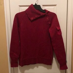 Calvin Klein Jeans Red Button-Collar Knit Sweater